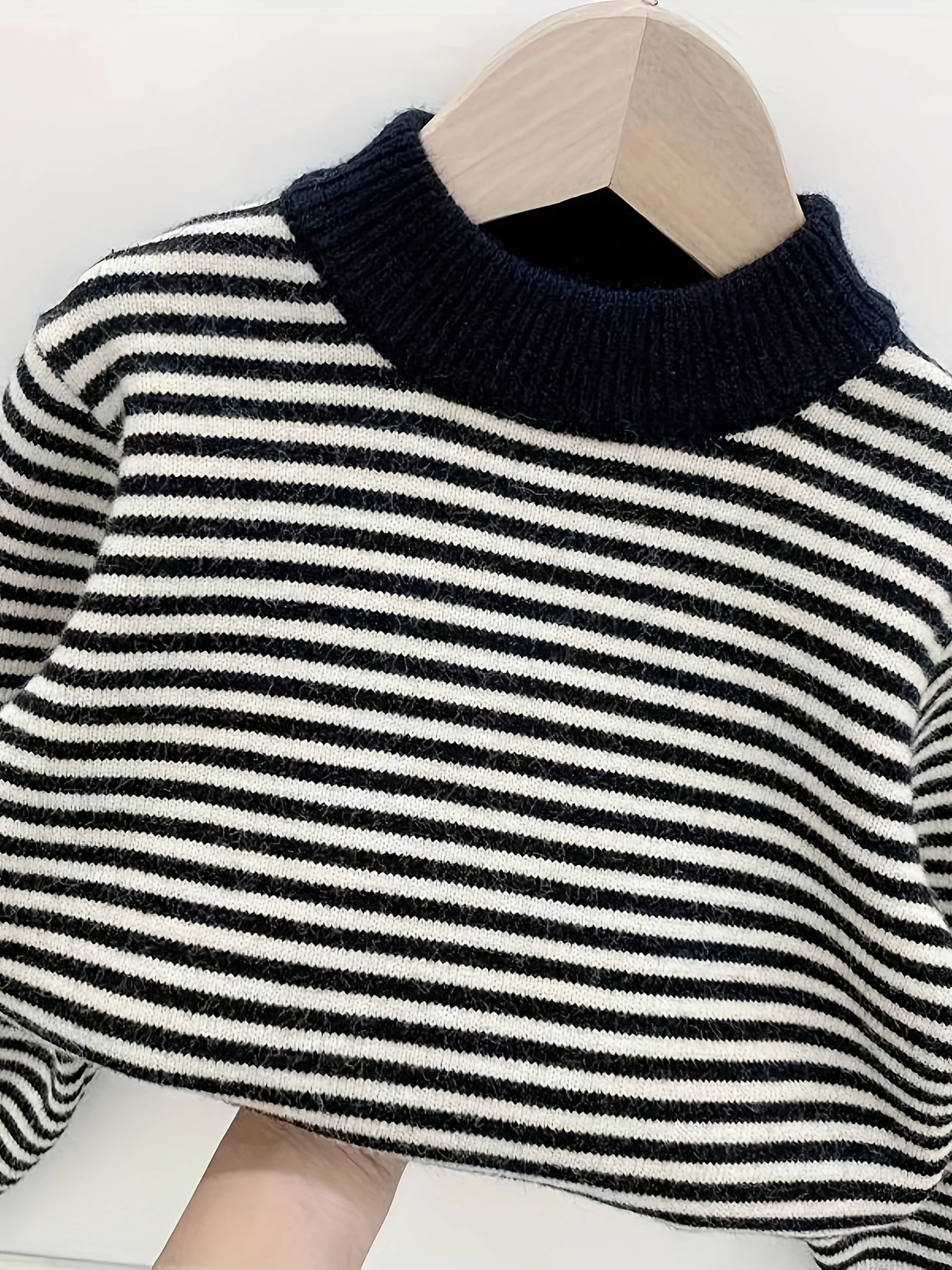 Kinderpullover mit Fleece, Pullover-Strickwaren für Jungen, Herbst und Winter, stilvolles gestreiftes Basisshirt für ältere Kinder