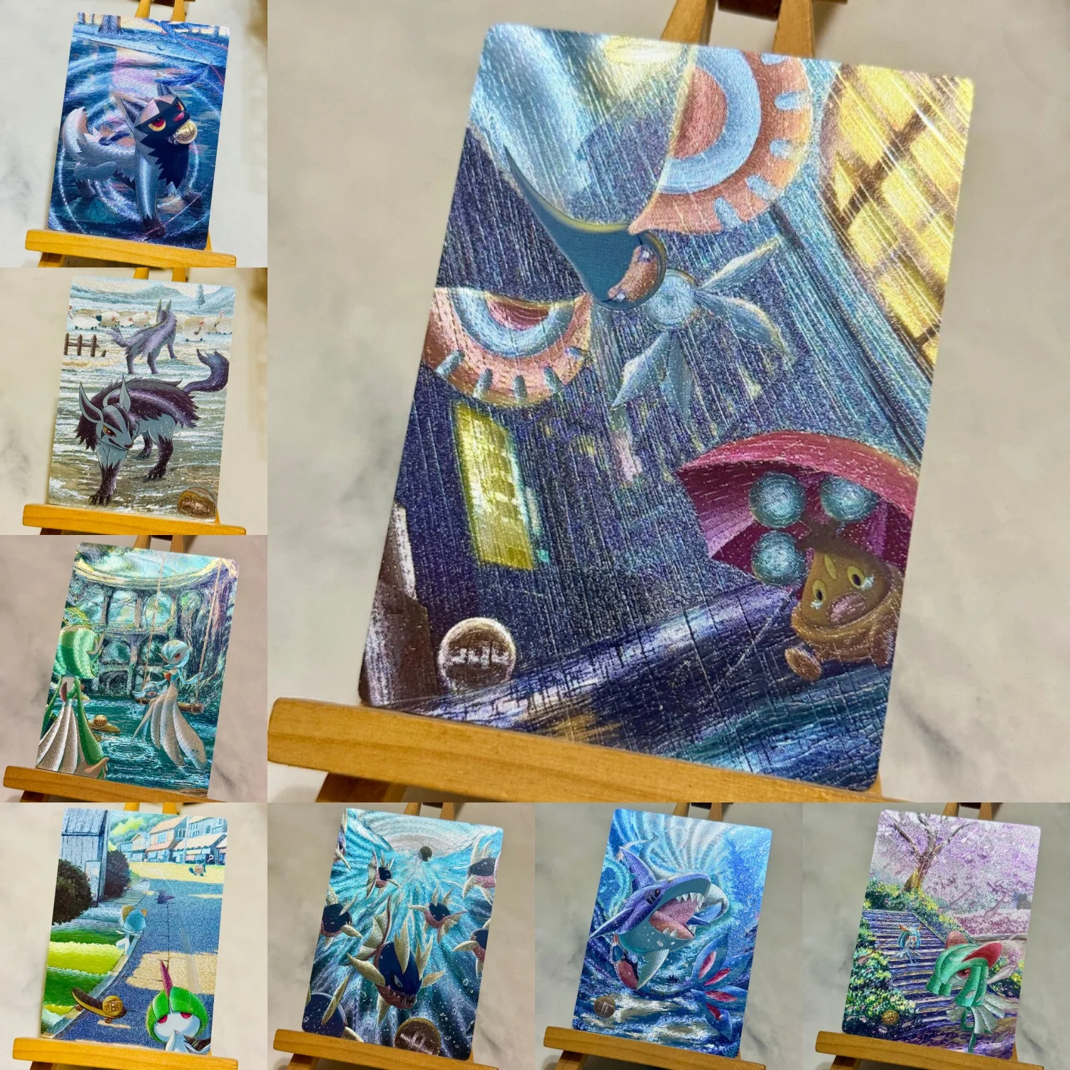 9Pcs/set Diy Self Made  Roaring Moon Gardevoir Collection Card Coarse Flash Suicune Entei Anime Card Gift Toy