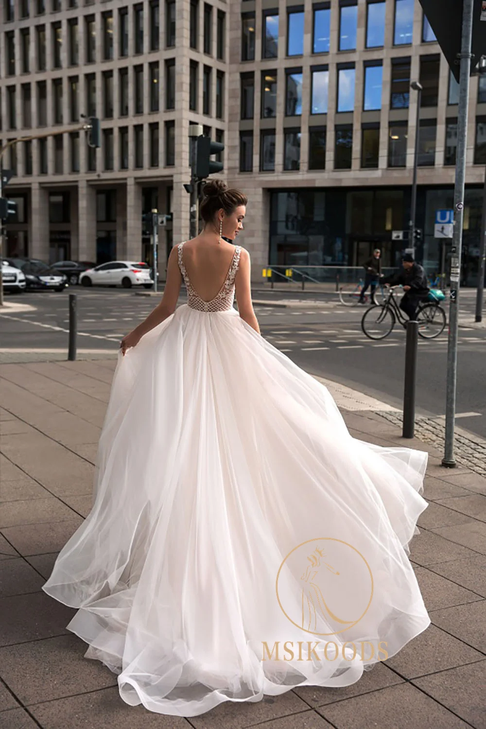 Msikoods Boho A-Linie Brautkleider 2025, mit Perlen verziert, tiefer V-Ausschnitt, Spitze, Applikationen, Brautkleid, luxuriöses Tüll-Brautkleid, individuell gestaltet