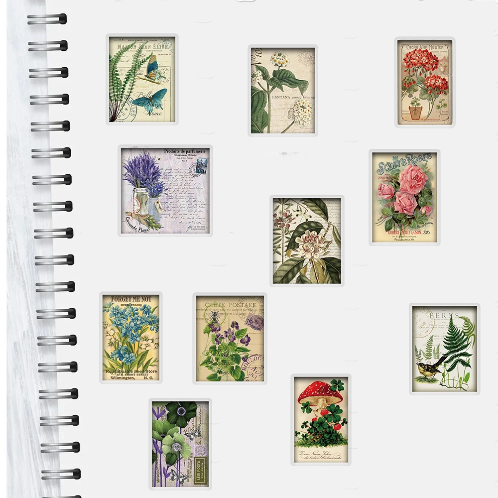 50PCS Retro Plants Art Style Stickers Decoration Plant PET Waterproof Scrapbooking Stationery Computer Paper Creative Stickers