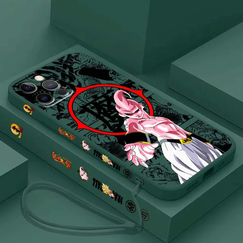 

Dragon Ball Cartoon Pink Buu For Apple iPhone 17 Air 16 16e 15 14 13 12 11 XS Pro Max Plus Liquid Left Rope Cover Phone Case