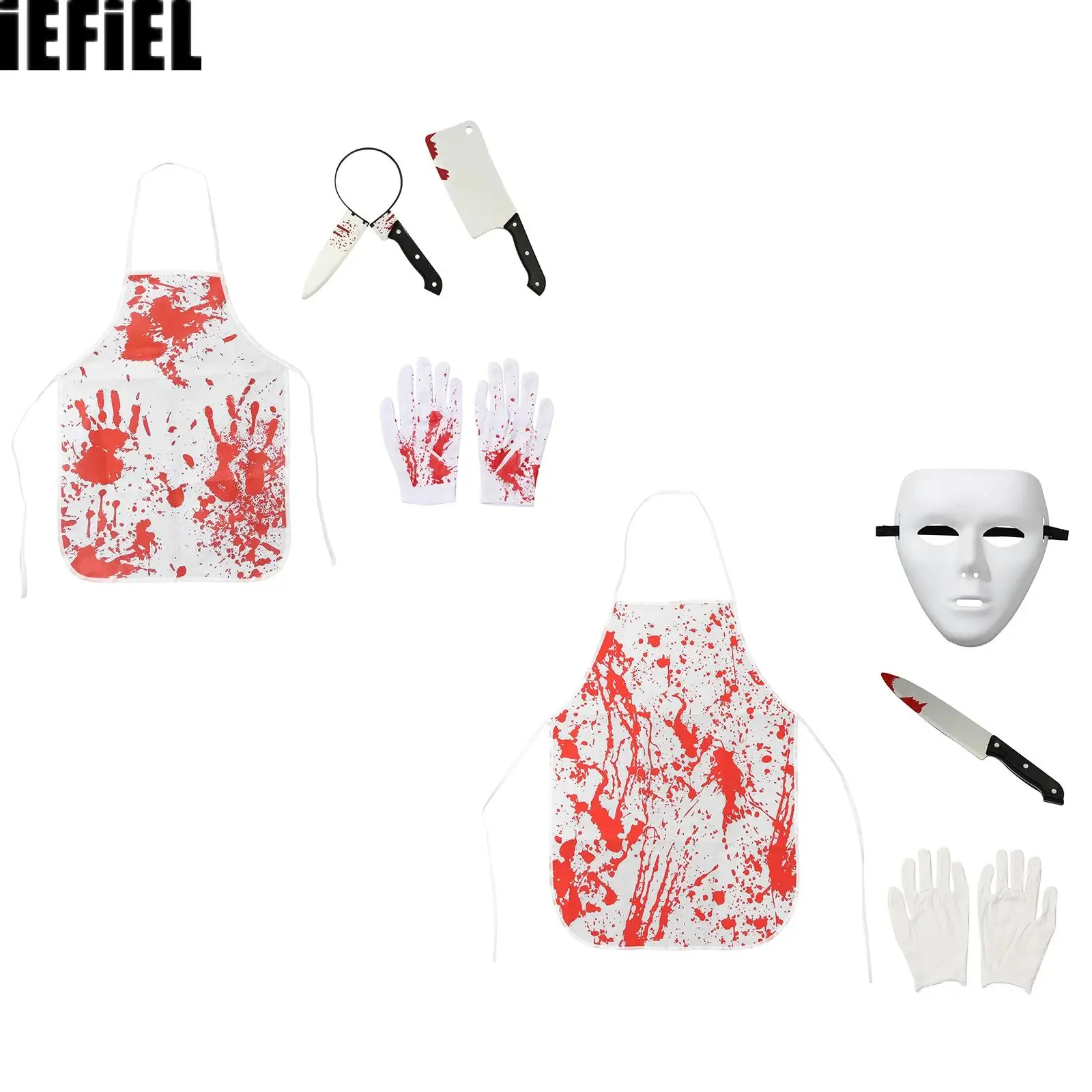 Halloween Butcher Costume Props Set Bloody Apron Gloves Scar Tattoo Stickers Cosplay Party Accessories