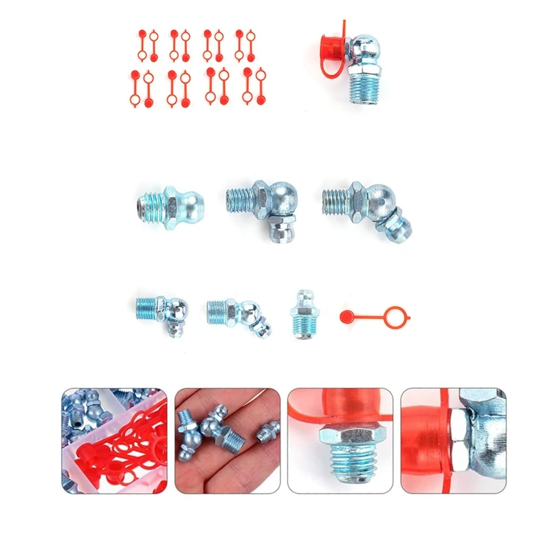 140Pcs/Set Bend Grease Nipple Straight Grease Fitting Accessories For Grease Fittings Caps Hydraulic Zerk Grease Easy Install