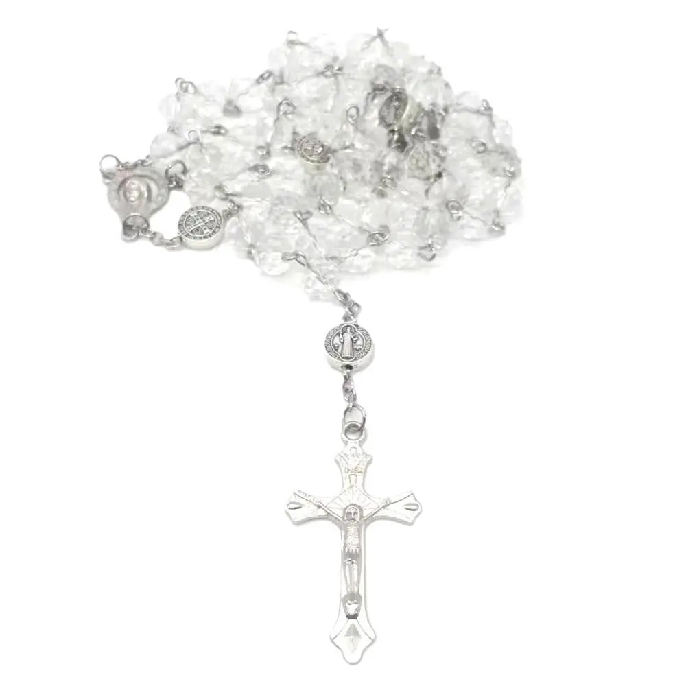 Gift Jesus Christ Cross Praying Religion Rosary Virgin Mary Catholic Crucifix Beads Men Women Necklace Long Chain Bead Jewelry