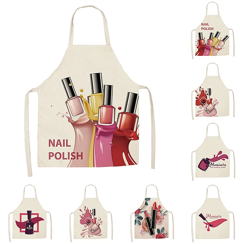 Nail Polish Lipstick Beauty Kitchen Women Apron Household Cleaning Cotton Linen Pinafore Salon Home Cooking Baking Adult BIb