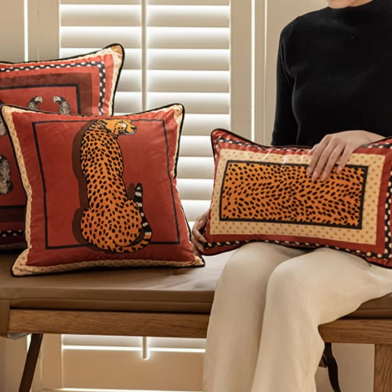 Red Leopard Pillows Joyful Velvet Cushion Case 45x45 55x55 30x50 Luxury Decorative Pillow Cover For Sofa Home Decorations