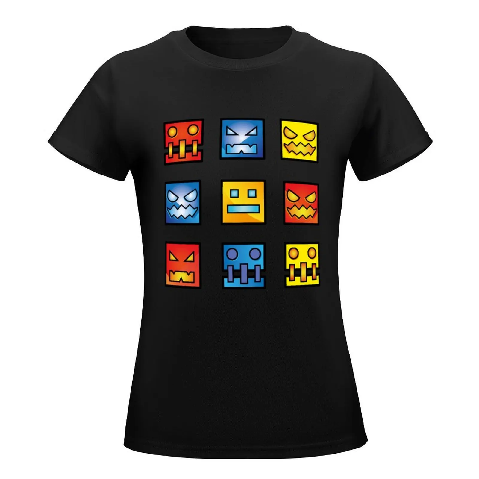 geometry dash icon face T-Shirt vintage clothes summer clothes workout shirts for Women loose fit