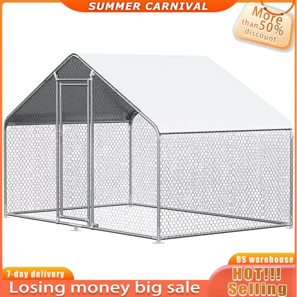 

Chicken Coop Large Metal Chicken House/Pen for 6/ Poultry Cage with Waterproof Cover for Rabbits Duck Walk-in Chicken Run