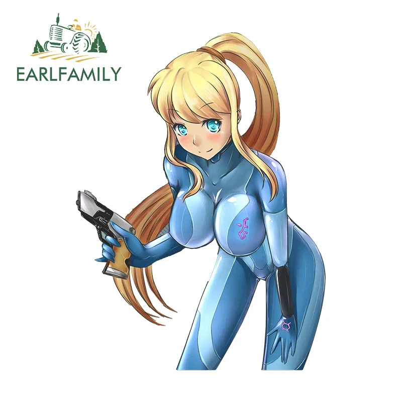 

EARLFAMILY 13cm x 9.6cm Samus Aran Personality Car Stickers Sunscreen Vinyl Fanart Decals Laptop Waterproof Motorcycle Graphics