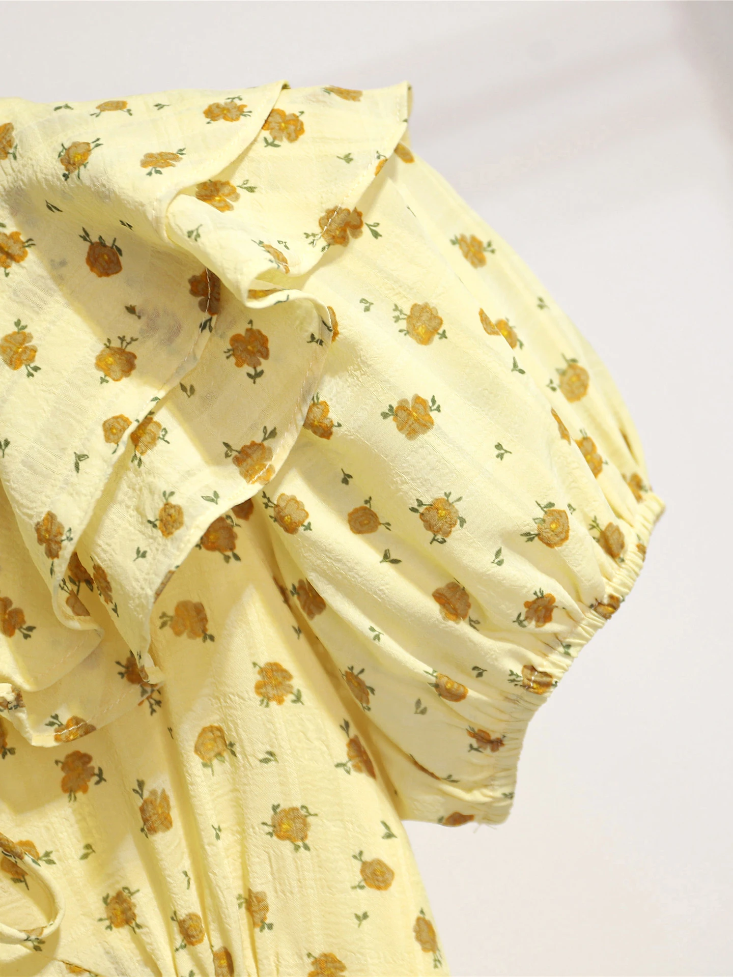 Gele Bloemenprint Zomer Dr Dames Retro Sle Hoge Taille Afslankende Lange Rok Theepauze Ritssluiting Bubble Sve V-...