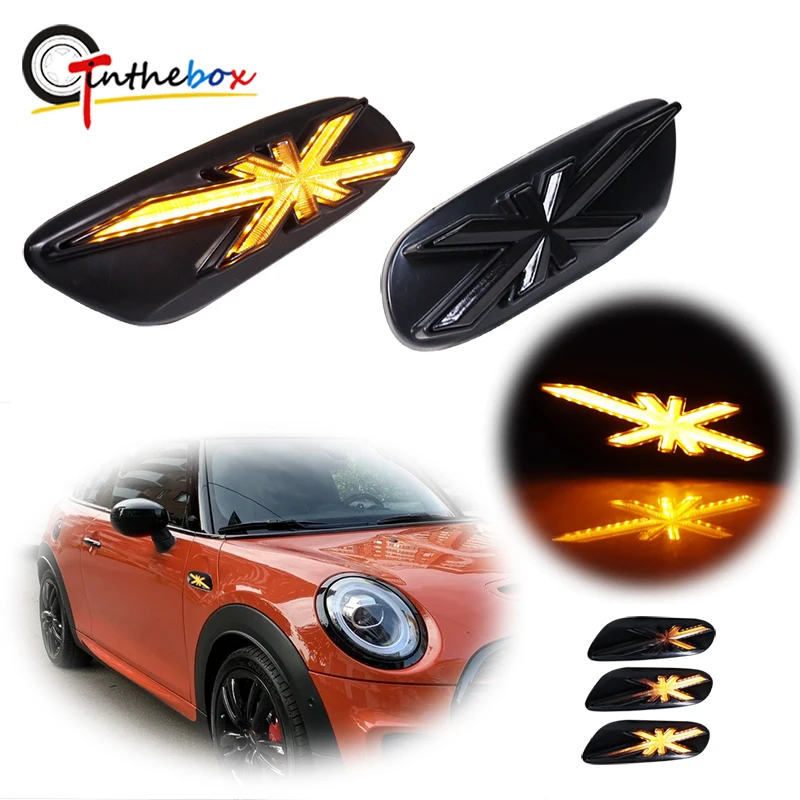 2pcs Car UK Flag Design Amber Dynamic LED Front Bumper Side Marker Lights For MINI Cooper F55 F56 F57 Hatchback Convertible