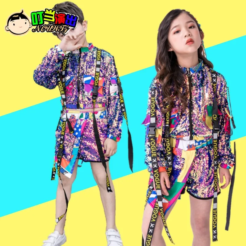 

Children's Jazz Sparkling Costume Girl Sequined Hip-hop Suit Performance Costume
