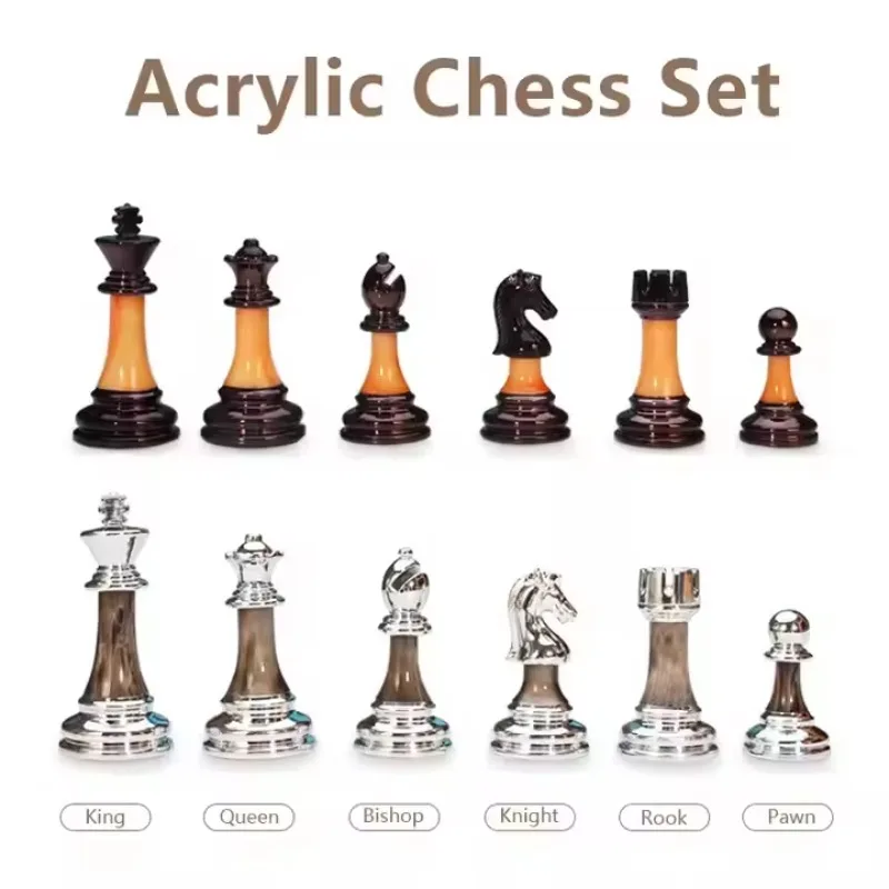Solid Wood Folding Vintage European King Chess Set with Board Acrylic Chess for Beginners and Professionals