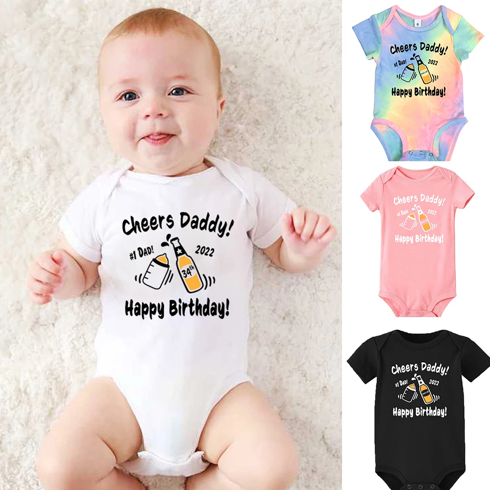 Cheers Daddy Happy Birthday Personalized Baby Bodysuits Boys Girls Customized Romper Kids Toddler Tops Uncle Grandpa Father Gift