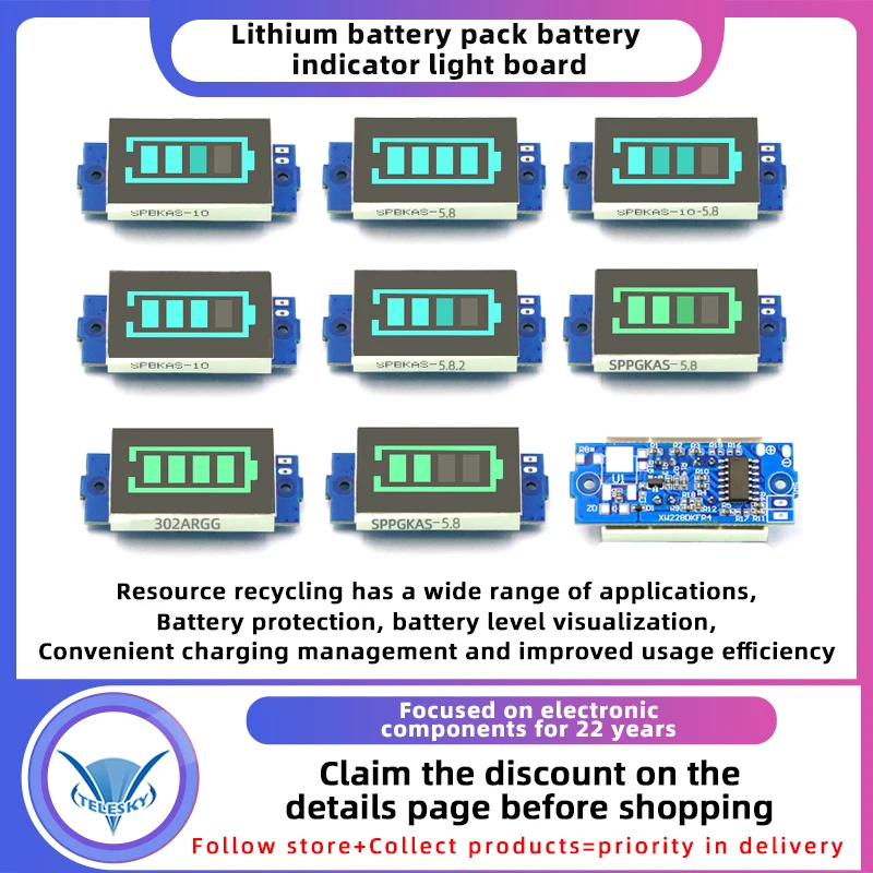 5 szt. Moduł testera poziomu miernika pojemności akumulatora litowego do akumulatora Li-po/Li-Ion z niebieskim lub zielonym wyświetlacz