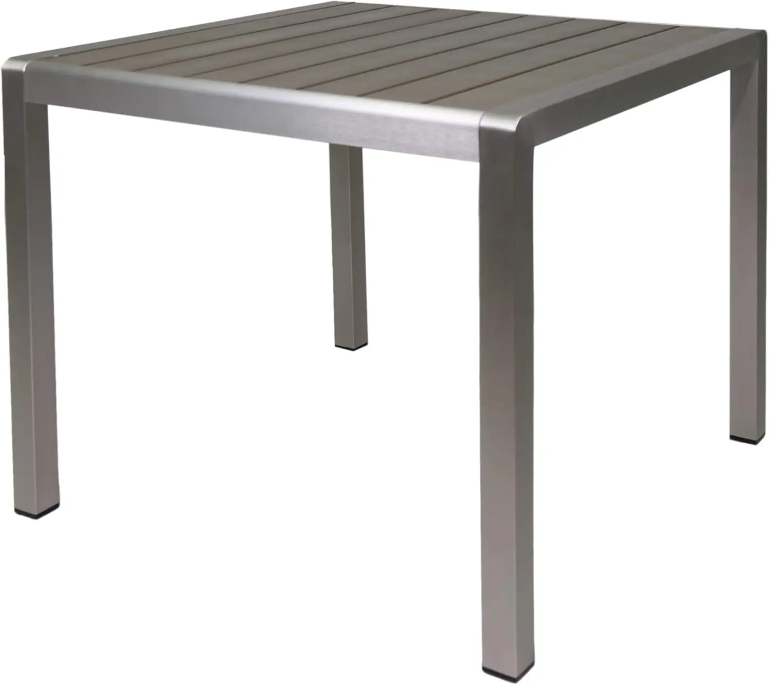 

Louie Coral Outdoor Dining Anodized Aluminum-Faux Wood Table Top-Square Gray-35, Silver + Gray