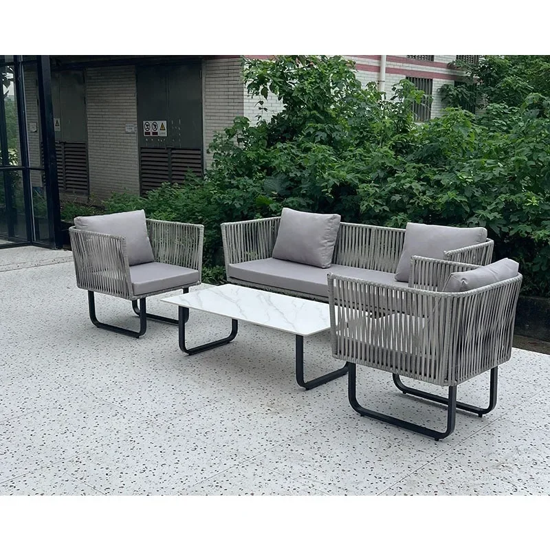 Outdoor rattan sofa courtyard garden combination three people waterproof sunscreen villa rattan furniture hotel outdoor sofa