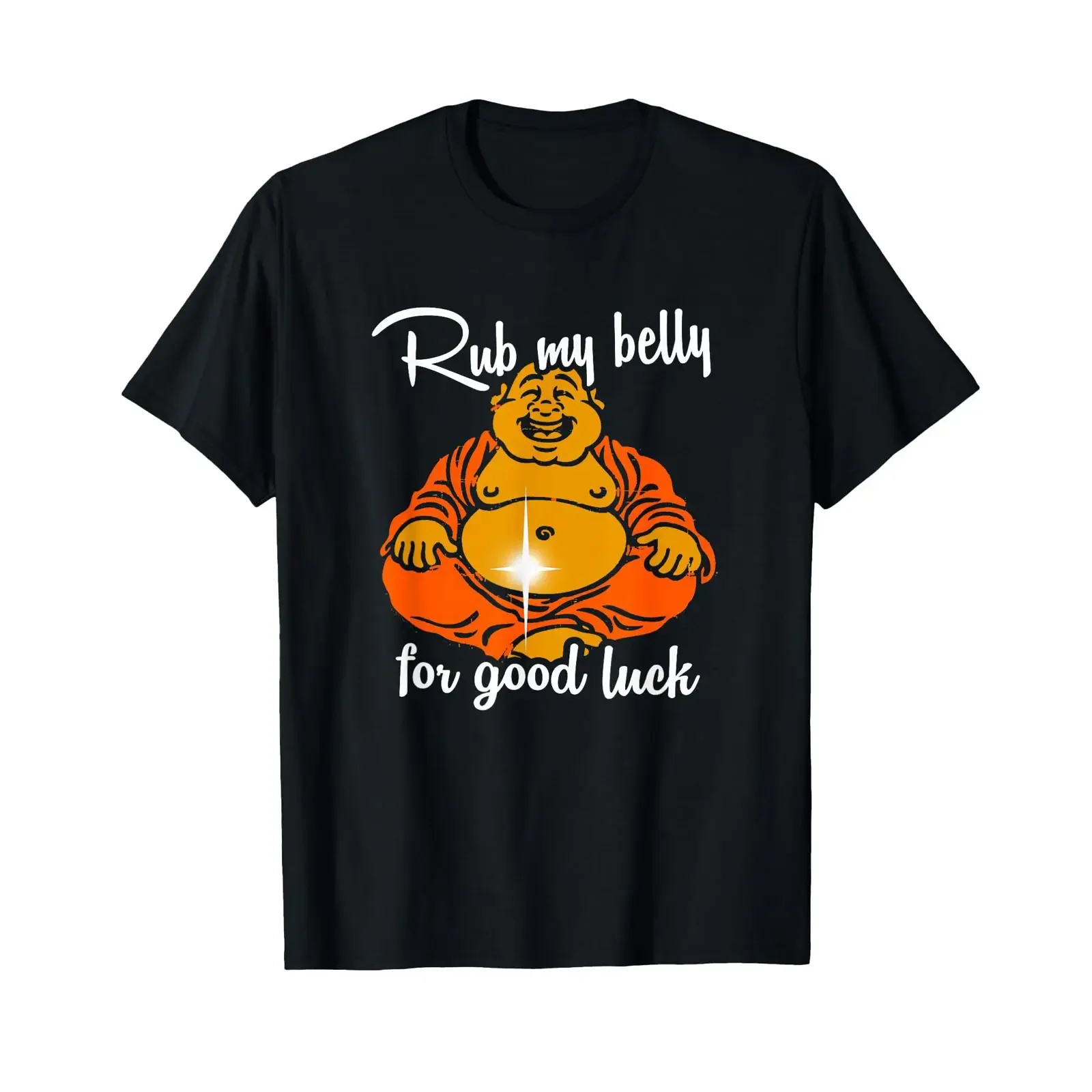 Rub My Belly for Good Luck Funny Buddha T Shirt vintage Washed fashion Top For Everyday Wear Versatile Stylish homme Stretched