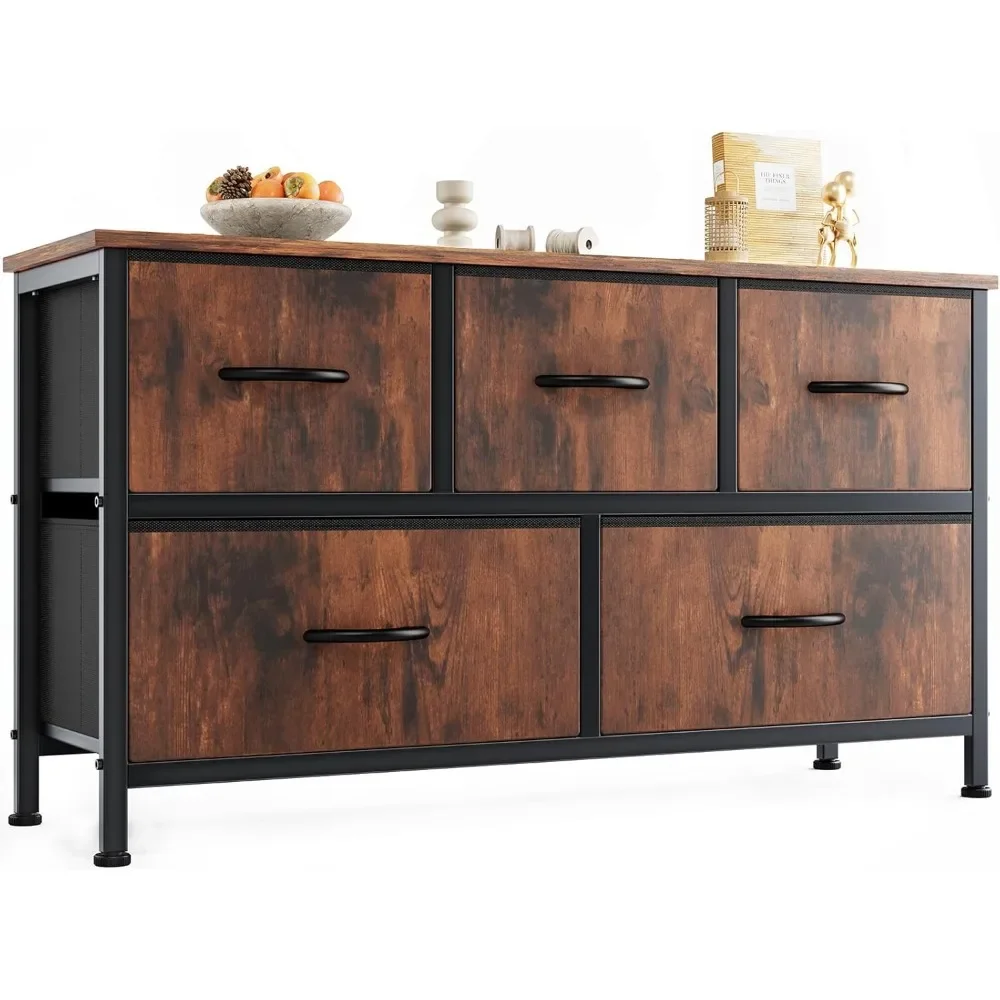 

Dresser for Bedroom with 5 Drawers, Wide Chest of Drawers, Fabric Bedroom Dresser with Drawer Organizers