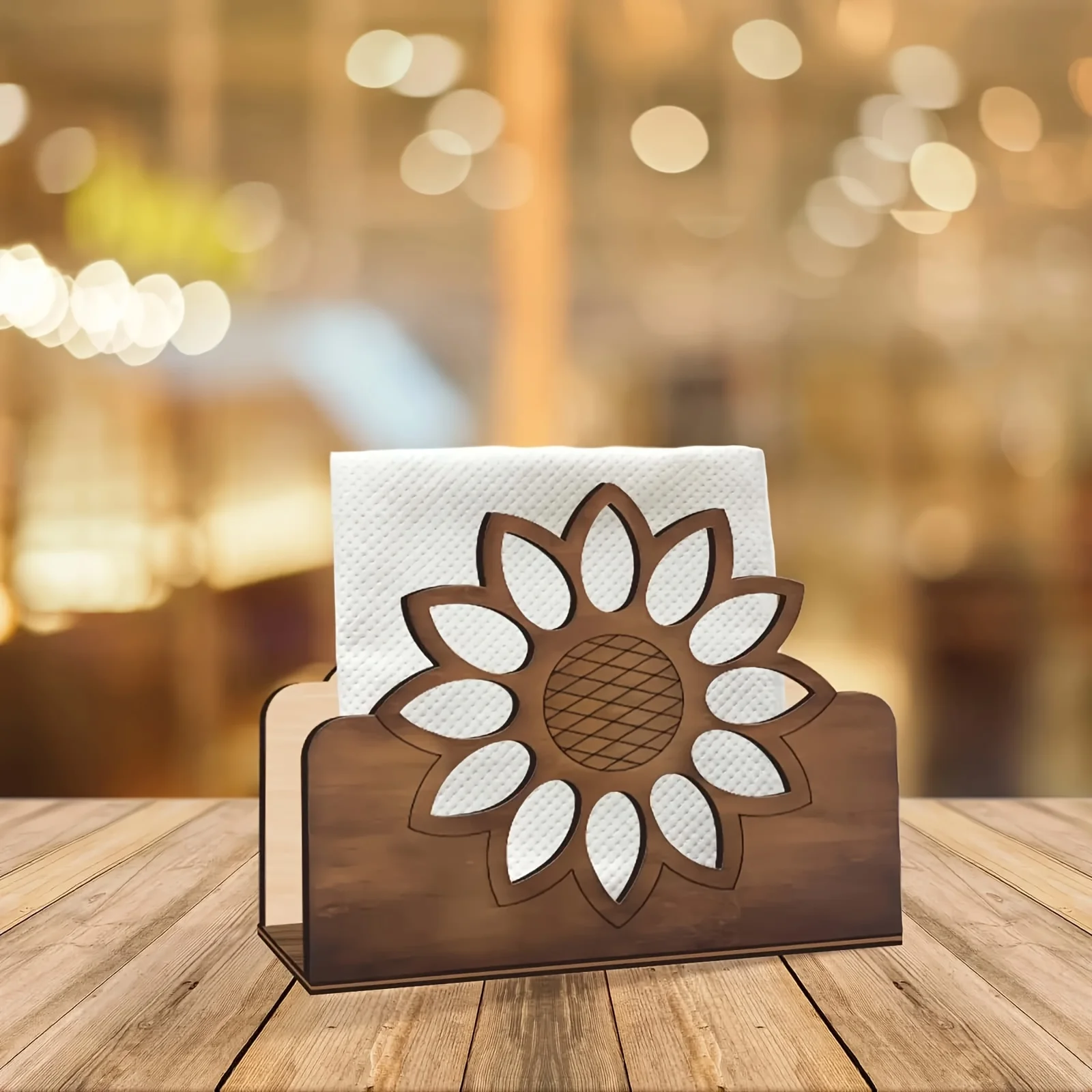 Wooden sunflower Hollow Napkin Holder, desktop Upright Tissue Holder, Dining Table Napkin Storage Rack