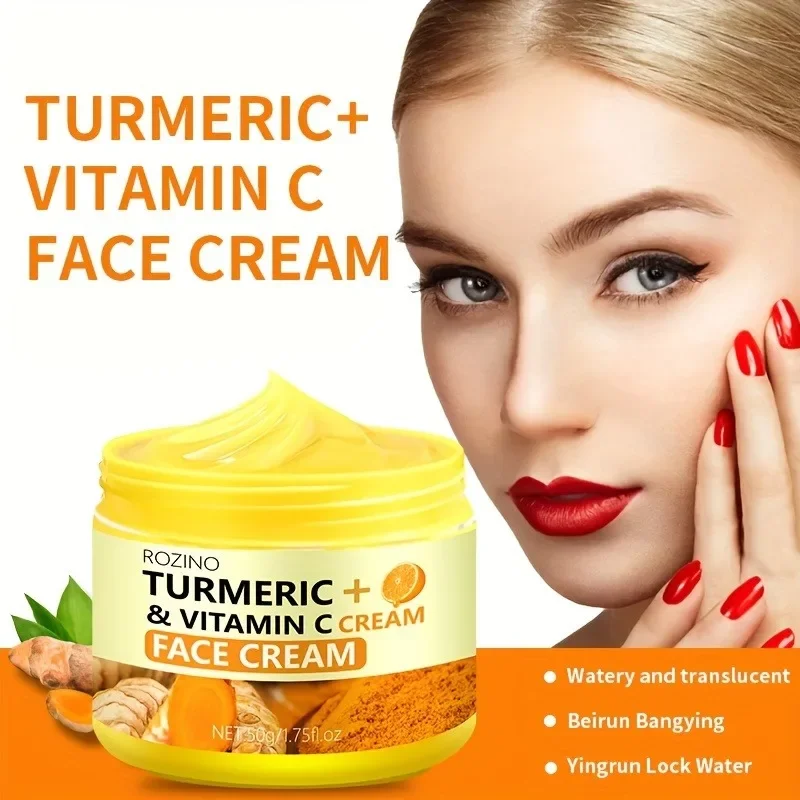 Turmeric VC Face Cream Deeply Moisturizes and Desalinates Skin Leaving Skin Fresh Non Greasy Smooth Firm Soft Elastic Energetic