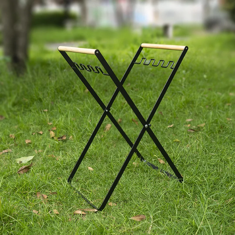 Outdoor Camping Folding Trash Can Stand Metal Frame Support Garbage Bag Holder Leaf Bag Rack for Kitchen Yard