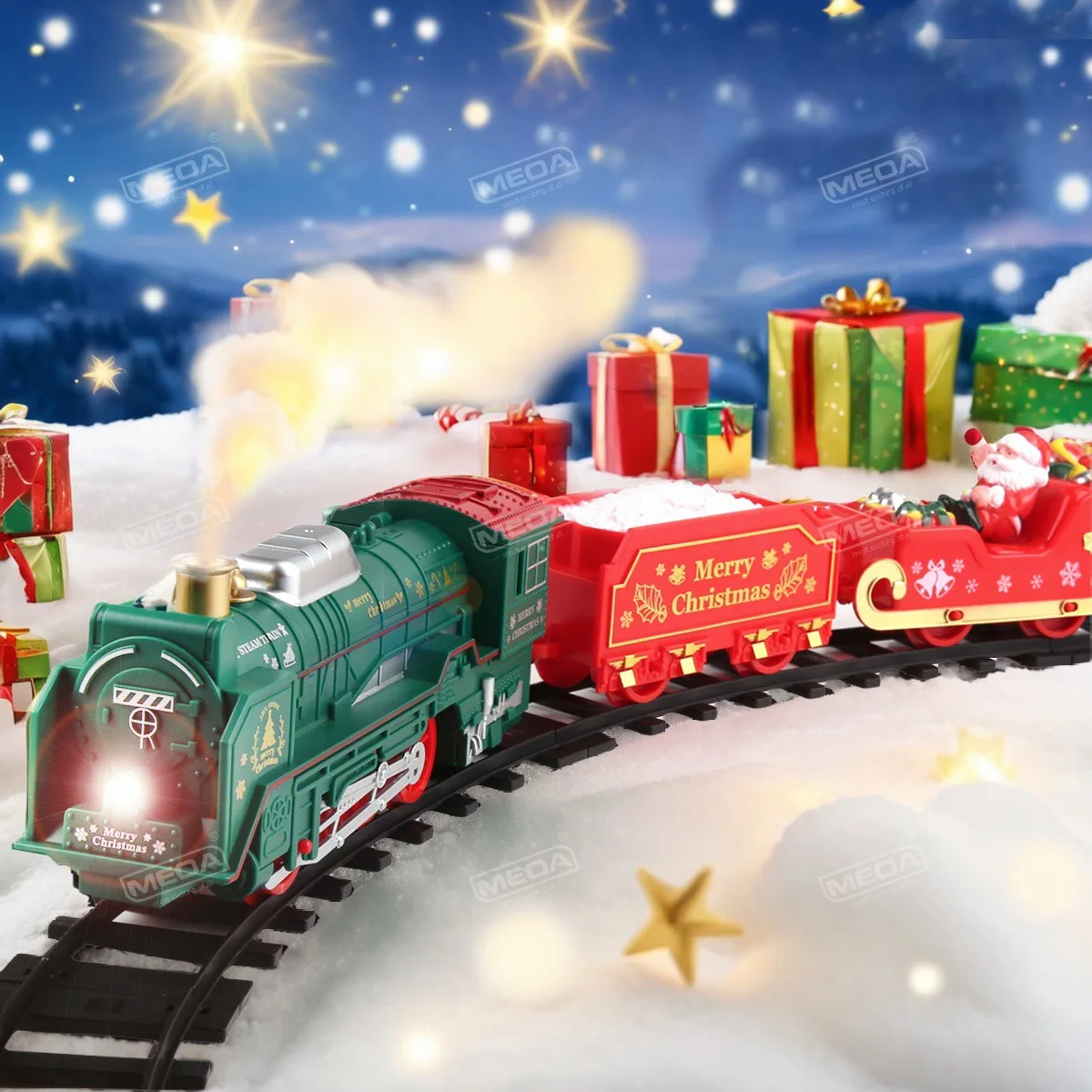 

Battery Operate Track Train Car Classical Simulation Music& Light Electric Railway Set Christmas Gift Educational Toy for Kids
