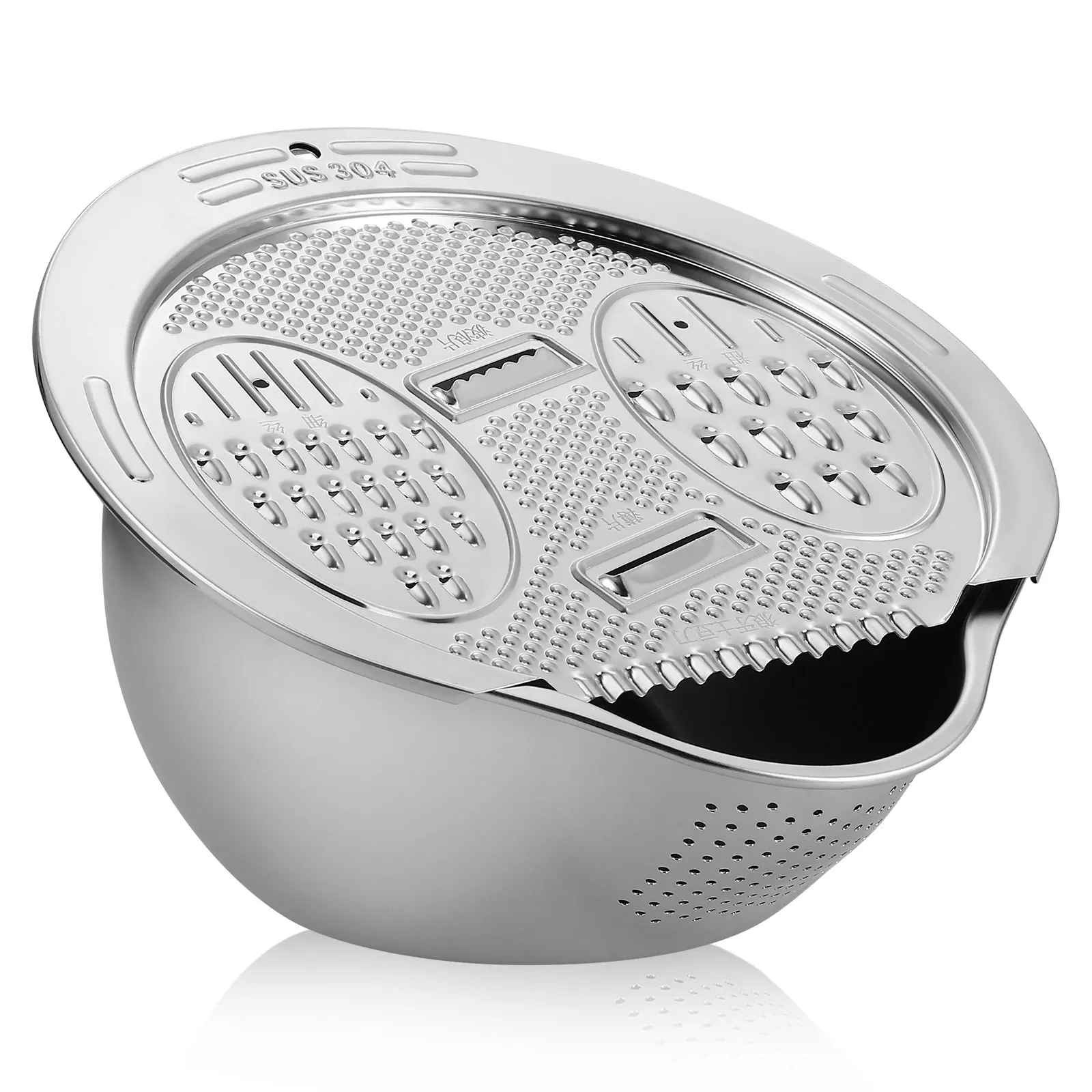 

Stainless Steel Rice Washing Bowl Large Capacity Multifunctional Drain Basket with Fine Mesh Non Slip Bottom for Washing Rice