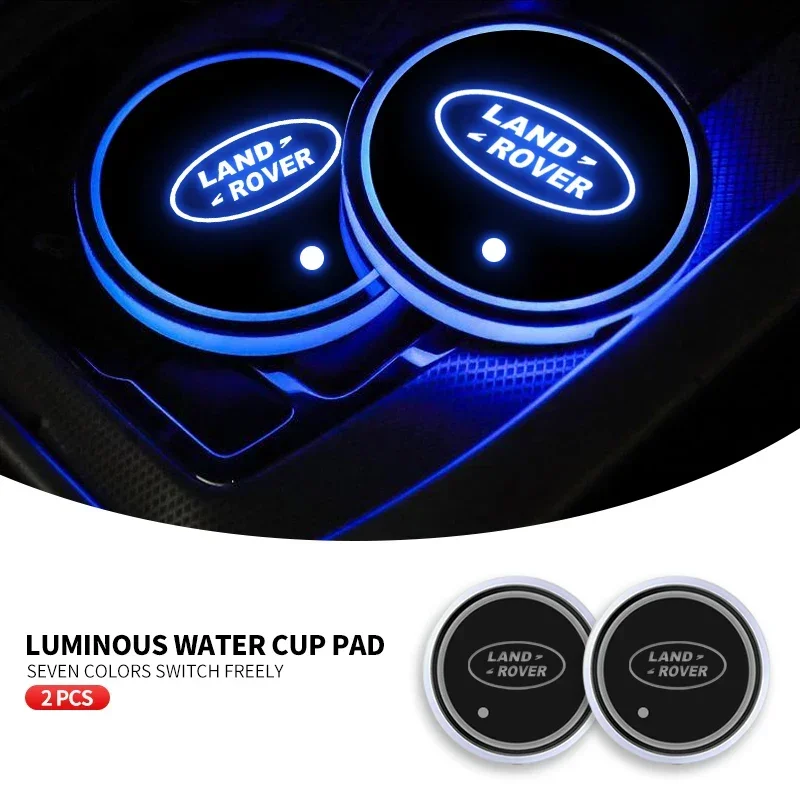 Car Logo Cup Lights Luminous Coaster Mat Atmosphere light For Land Rover Defender Freelander 1 2 Discovery 1 2 3 Evoque Range SV