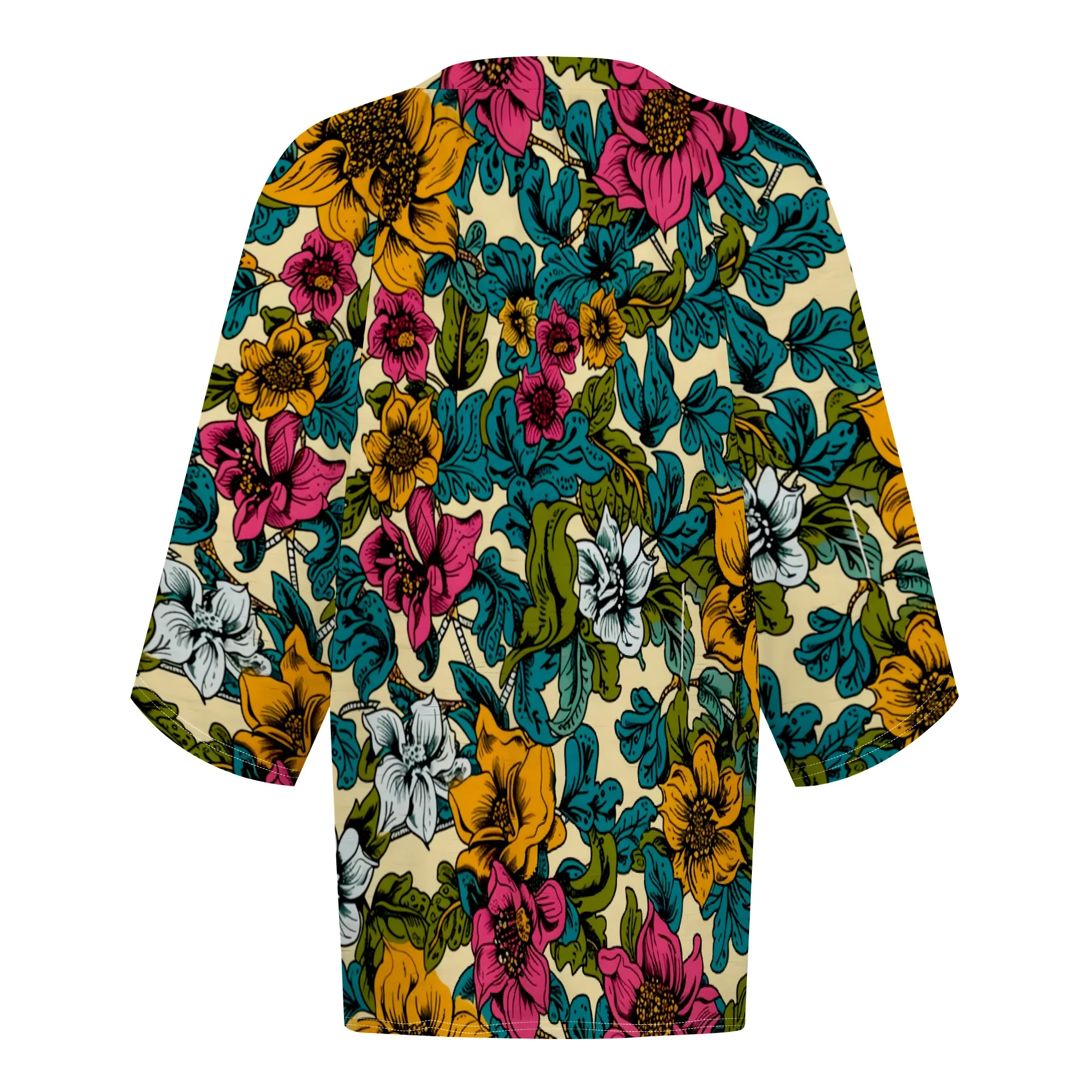 3/4 Length Sleeve Womens Vintage Flower And Paisley Pattern Tops Summer V-Neck Blouses Tunic T-Shirts Dressy Casual