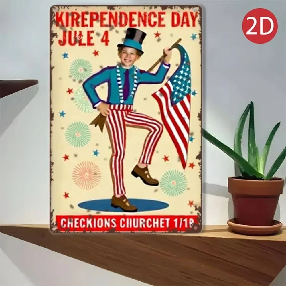 Retro Independence Day Aluminum Sign – 2D Flat Wall Decor for Patriotic Homes & Fourth of July Celebrations