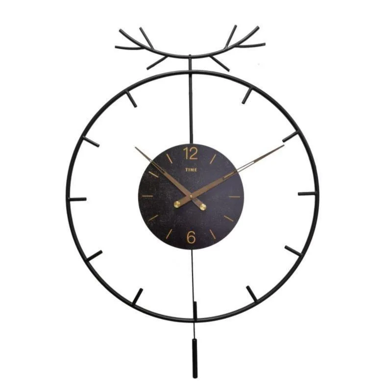 

&c 60 Nordic Hot Modern Simple Creative Antler Classical Black Iron Forged Round Decorative Metal Wall Clock