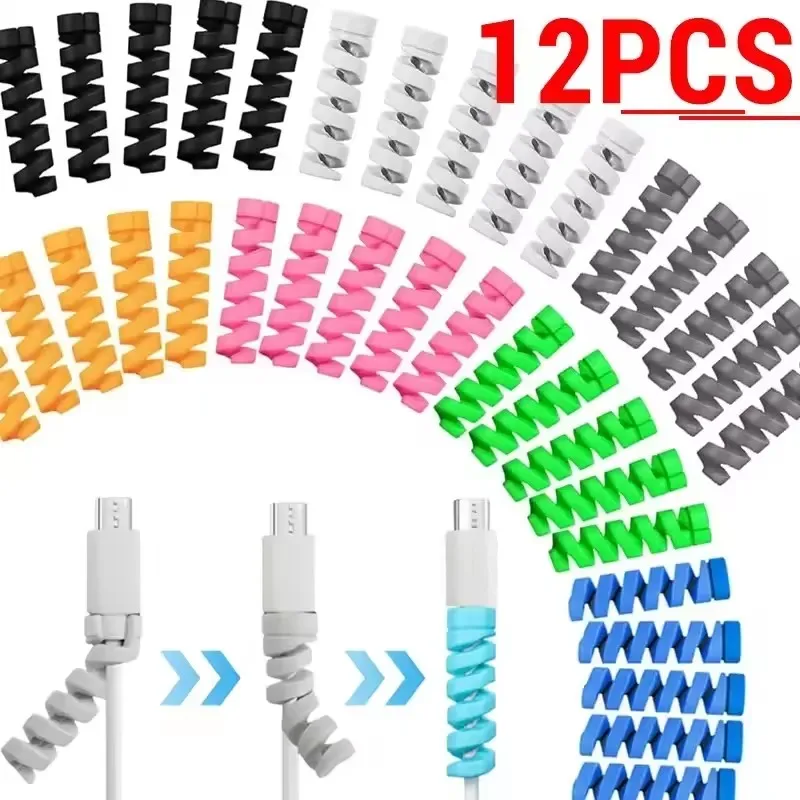 Protetor de Cabo de Silicone 12-1PCS, Organizador de Cabo Espiral para iPhone, Protetor de Cabo USB