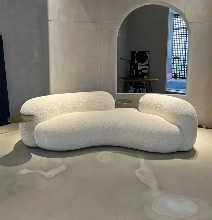 Light Luxury Lounge Velvet Teddy Fabric Curved Long Sofa for Home Living Room Hotel Hall Apartment Villa Sectional Couch