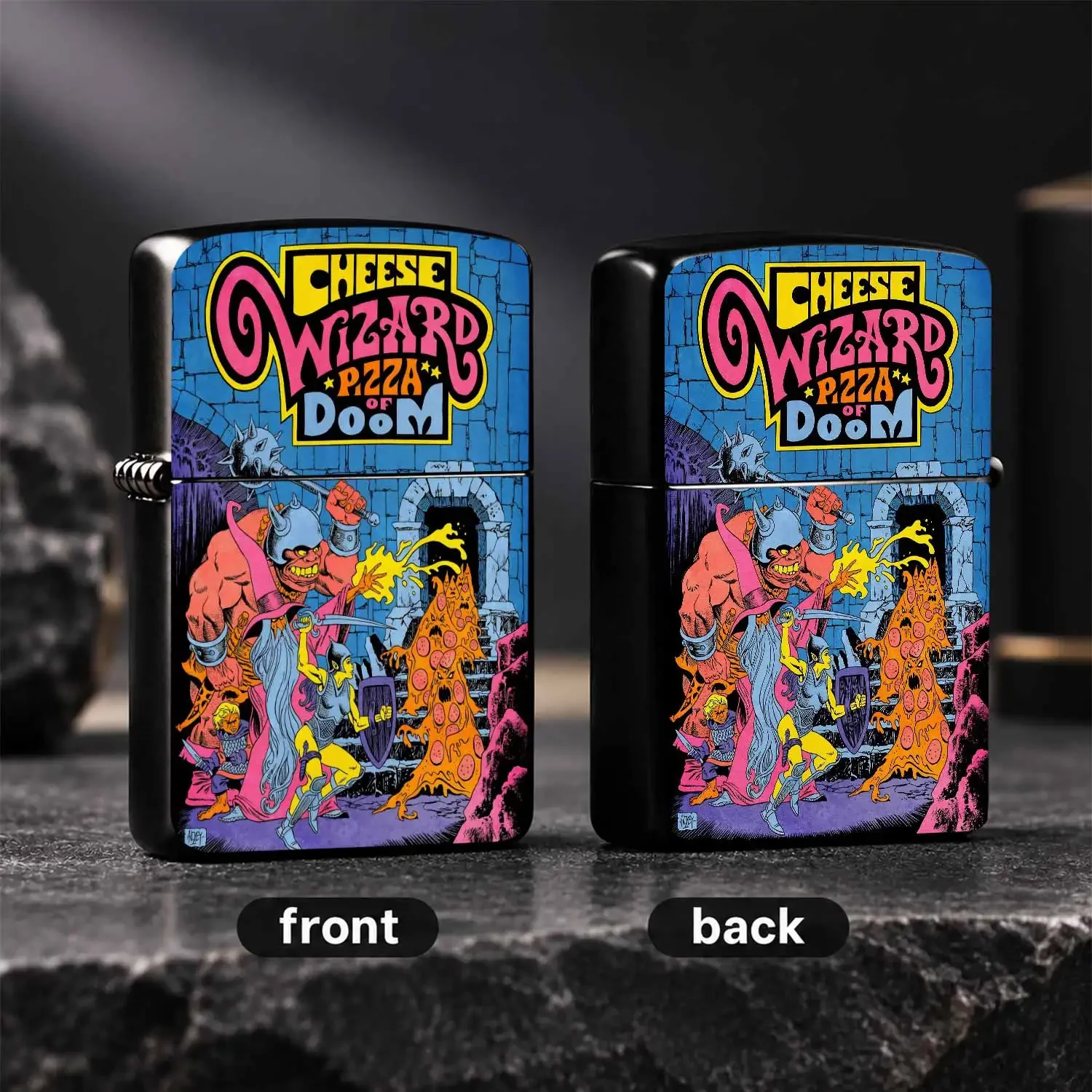 Vintage Fantasy Cheese Wizard Pizza Printed Pocket Lighter Gadget, Fun Dungeon Adventure Themed Cool Carry Item, Unique Creative Collectible Decor, Suitable For All Daily Scenarios, Novel Exquisite Gift For Your Friends And Hobby Partners I