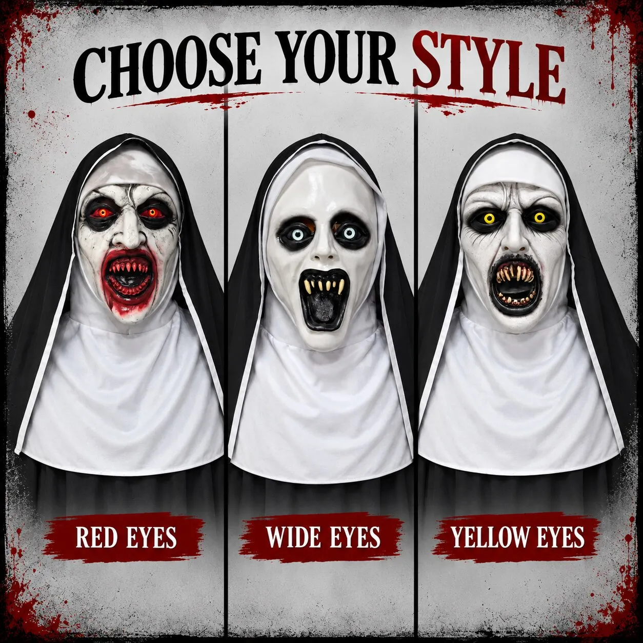 Scary Nun Mask with Full Fabric Headpiece – Creepy Fanged Halloween Costume Mask for Cosplay, Haunted Houses