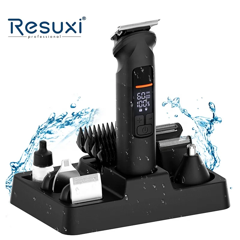 

Новый набор для ухода за волосами Resuxi 2311 6 в 1, триммер для стрижки волос для лица, бороды, тела, ушей, носа, IPX6, расчески с несколькими ограничителями, машинка для стрижки волос с базой