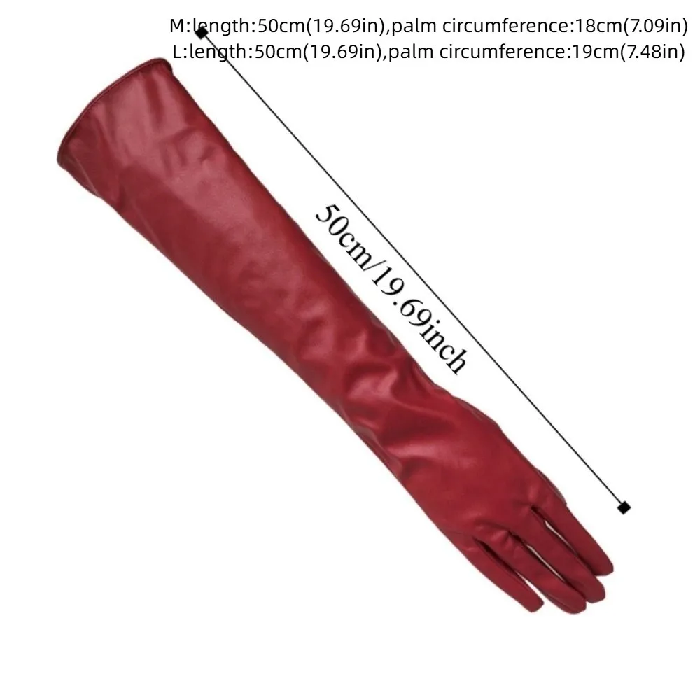 Elegante luvas de cotovelo longo material macio acessórios traje luvas de festa à noite manter quente preto luvas de couro patente