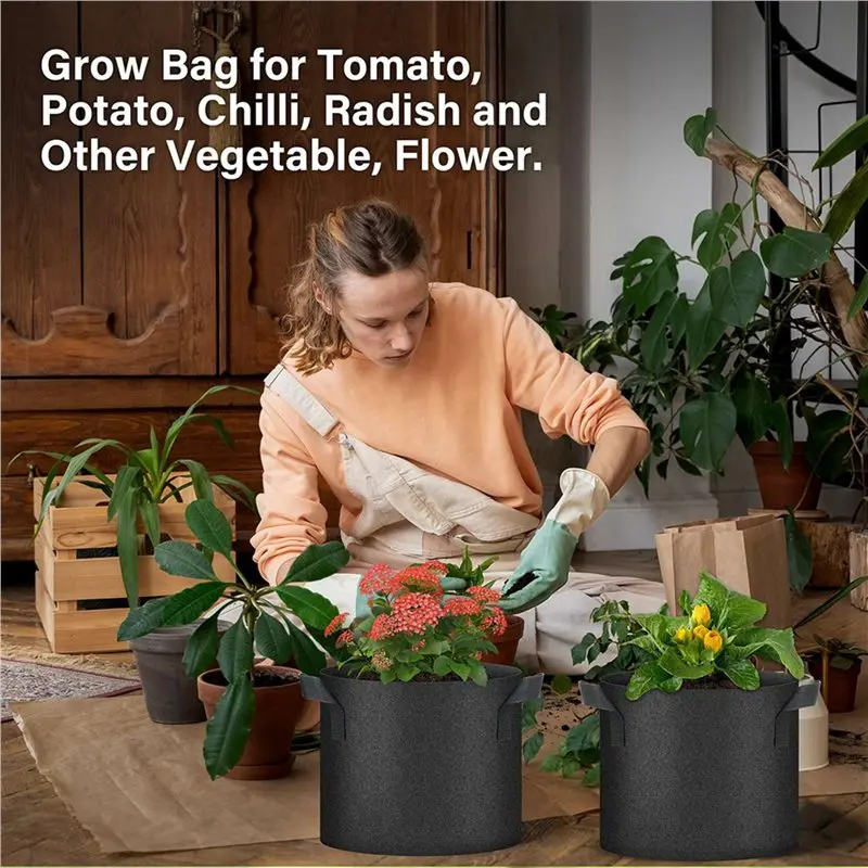 A96K-Plant Grow Bags 5 Gallon Tomato Planter Pots 12-Pack With Handles,Non Woven Fabric Gardening Planter For Vegetable A