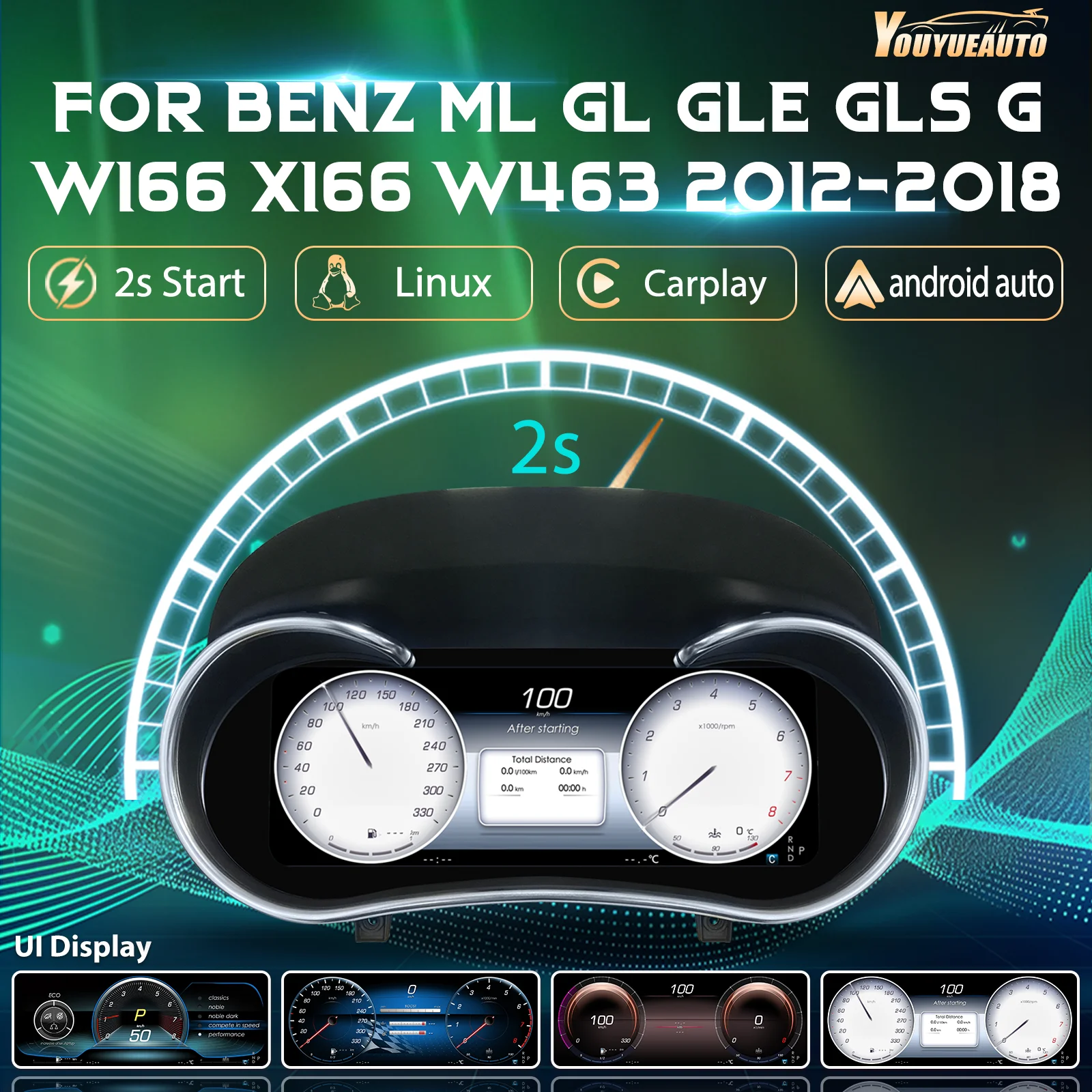 10,25'' Digitales Auto-Cockpit-Display für Mercedes Benz W166 X166 ML GL GLE GLS G W463 Baujahre 2012-2018 Instrumententafel