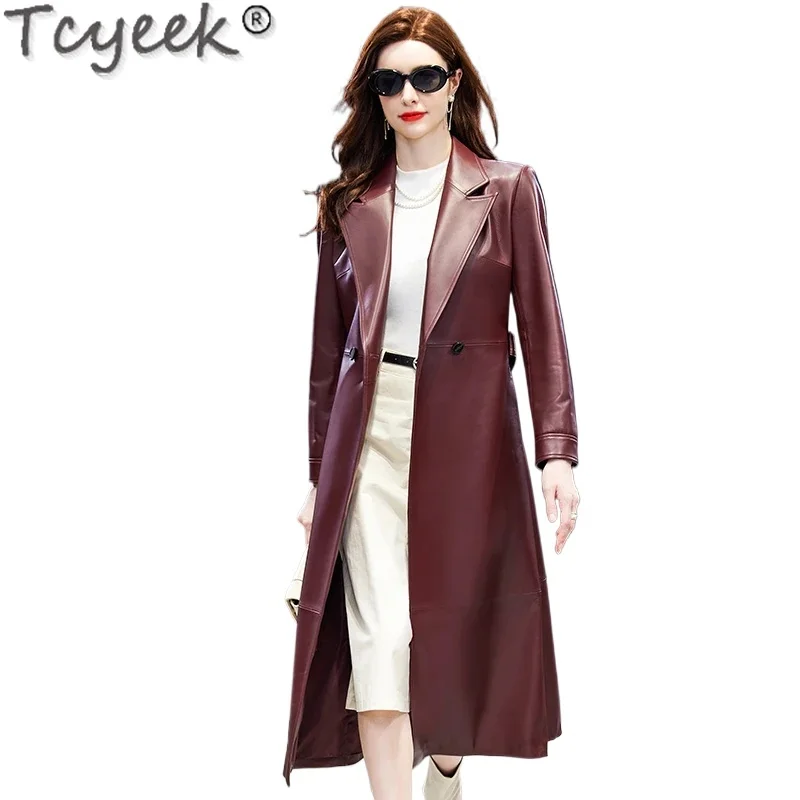 Tajiyane High-end Real Leather Jacket Women Mid-length Genuine Sheepskin Coat 2023 Elegant Windbreaker Lace-up Autumn Clothes