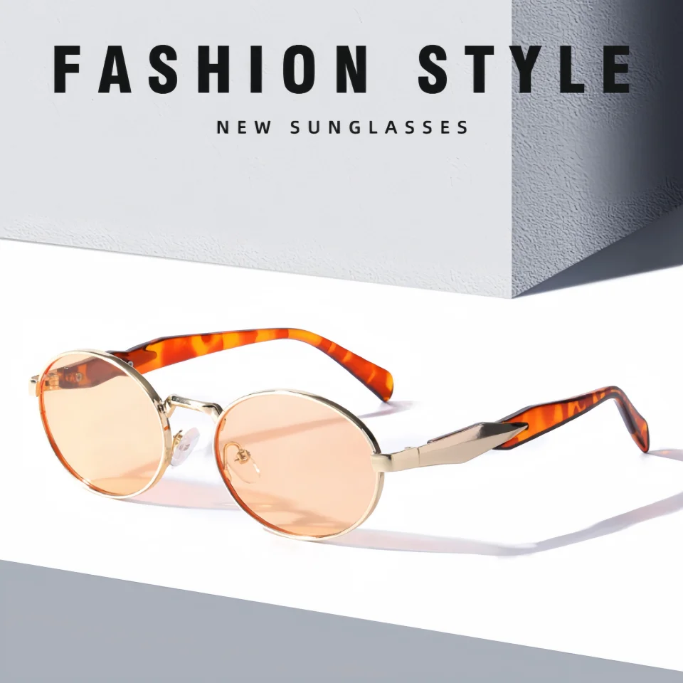 

Солнцезащитные очки в авангардном ретро-стиле с овальной металлической оправой, уникальным дизайном дужек в виде зеркала, нейтральные, для активного отдыха, путешествий и вождения, с защитой от солнца