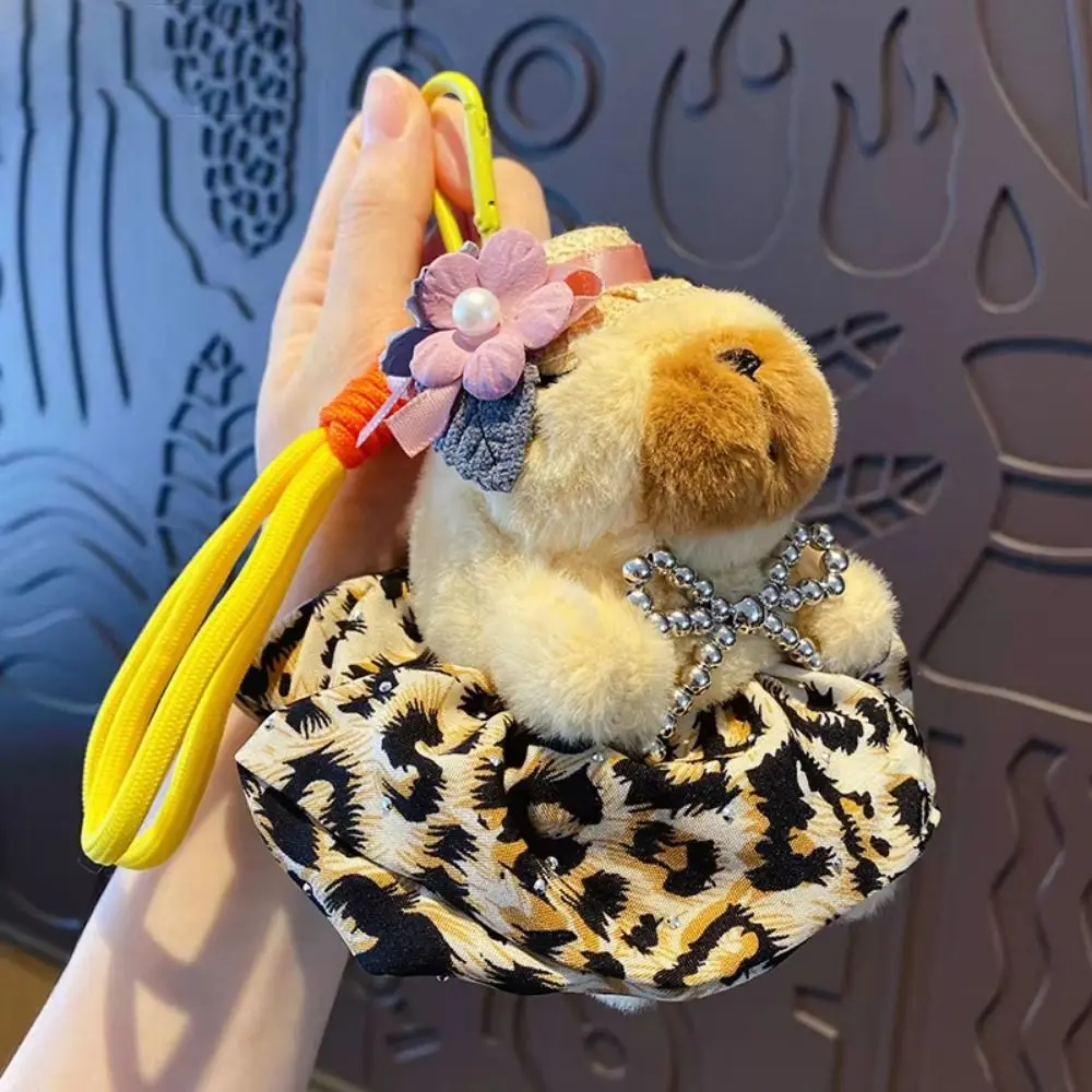 Capybara en coton PP, poupées en peluche, Collection de poupées, pendentif Kapibala, porte-clés, jupe imprimée léopard, Animal de dessin animé