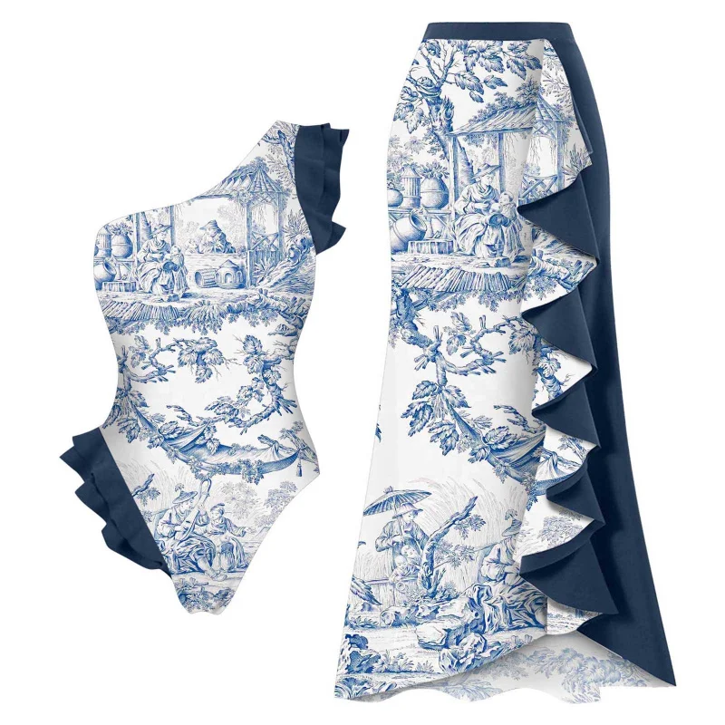 

Новый цельный купальник для женщин, облегающий, в ретро-стиле, с длинной юбкой.