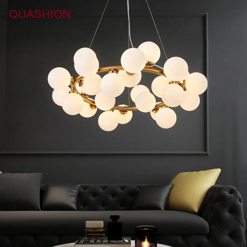 Kacang ajaib Modern DIPIMPIN Liontin Lampu Untuk Ruang Tamu Ruang Makan Chandelier G4 Emas/Hitam Putih Kaca Chandelier Lampu perlengkapan