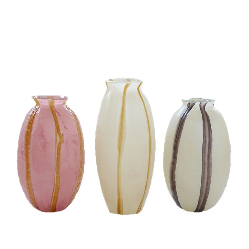 

Striped glass vase American model room Modern creative decoration Living room flower arrangement