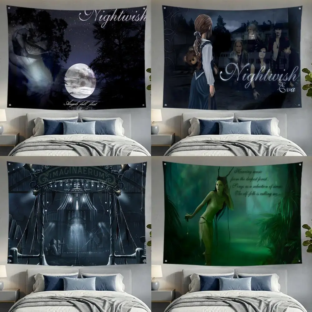 Casual Symphonic Powerful Band N-Nightwish Flags Lightweight no edging four rings hanging for indoor and outdoor decor