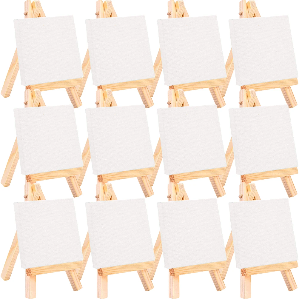 

18 Sets Wooden Easel Canvas Panels Mini Canvases for Painting Decorative Multi Function Triangle Stand Students Oil Painting