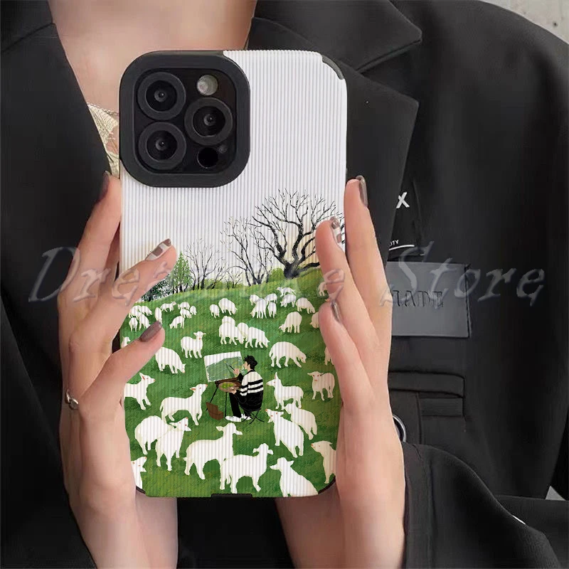 A Painter and A Flock of Sheep Phone Case for IPhone 11 Case 14 Pro Max 15 16 Pro Max IPhone Case for IPhone 13