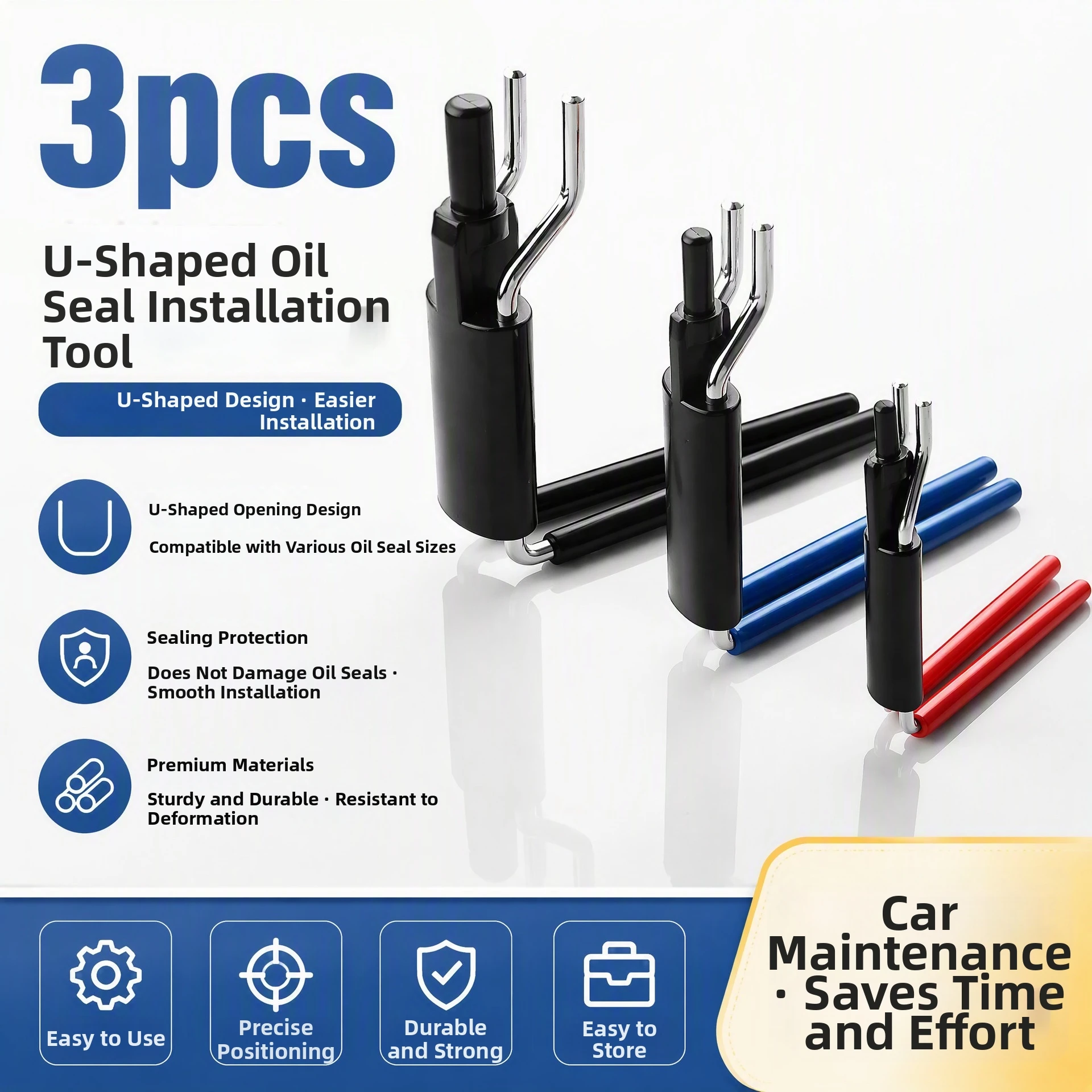 3pcs U Type Seal Installer Tool Kit For Hydraulic Cylinder For Piston Repair With Anti Slip Grip For Fast And Safe Seal Fitting
